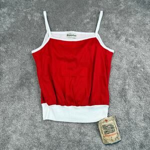 Vtg Beaujolais Red White Spaghetti Strap Tank Top Size L 70s Retro Summer Beach